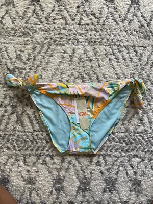 GB Tropical Knot Side Hipster Swimsuit Bikini Bottom Large Blue NEW - Image 1 of 4