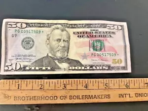 2017-A $50 Fifty Dollar Bill - Rare Serial Number Star Note PG 00517509 * - Picture 1 of 3
