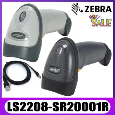 New Zebra Symbol LS2208-SR20001R 1D Laser Barcode Scanner Reader With USB Cable - Image 1 of 4
