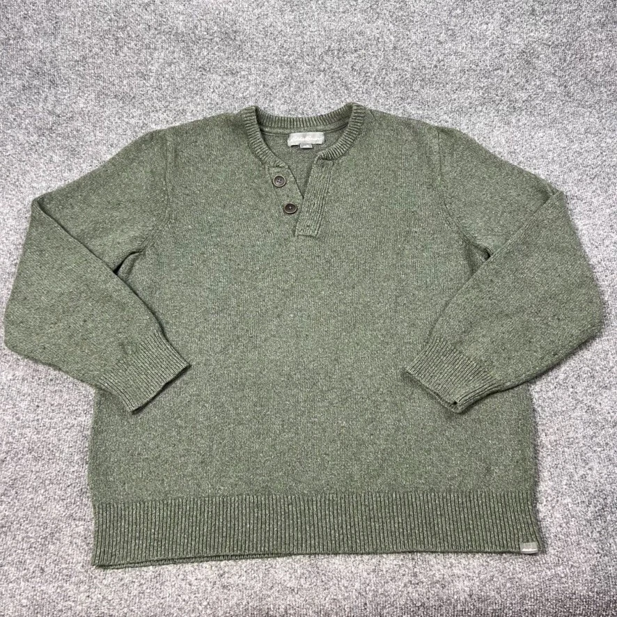 Eddie Bauer Sweater Mens XL Green Fisherman Cotton Wool Knit Henley Heavyweight - Image 1 of 4