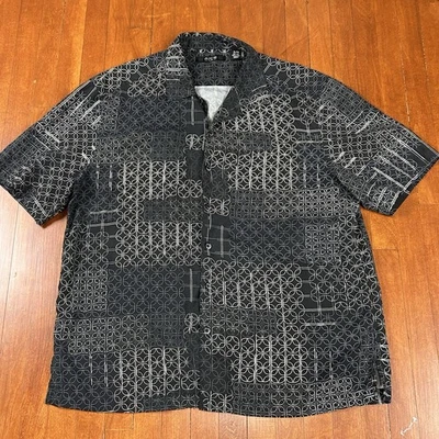 Vintage Axis LA Short Sleeve Button Up Silk Shirt Black Print Mens XL - Image 1 of 4