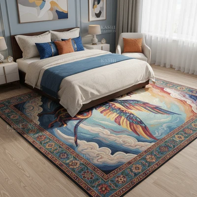 Alfombra de lana azul 9x12' acolchada a mano animal con diseño de cielo para alfombra de salón Foto 1 de 4