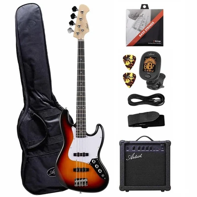 Artist AJB Sunburst J-Style Electric Bass Guitar with Accessories & Amplifier - image 1 of 4