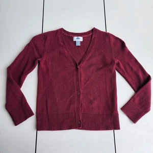 Old Navy Button GIRLS Sweater Long Sleeve Uniform Cardigan Maroon Burgundy S 6-7 - Picture 1 of 7