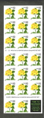 #3049a 32c YELLOW ROSES ISSUE BOOKLET OF 20 MNH UNFOLDED - Image 1 of 2