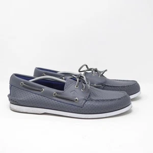 Sperry Top-Sider Herren 2 Augen Bootsschuhe Blau Leder Perforiert Freizeit Größe 14M - Bild 1 von 8
