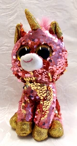 Ty Flippables Sunset Unicorn 7.5 inch Pink and Gold Beanie Baby - Picture 1 of 7