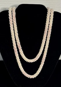 Vintage 1980er hellrosa Kunstperlen Seil 42" Halskette - Bild 1 von 12