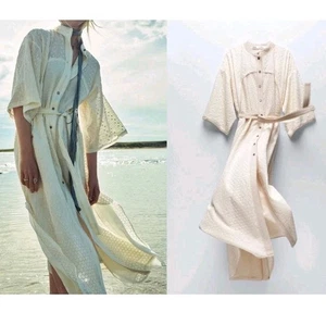 Zara Studio Broderie Midi Distressed Look Shirt Dress Beige Medium 0775/152 - Picture 1 of 24