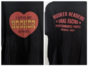 Vintage Steel Graphic Motorcycle Hooker Headers T Shirt Black Large Drag Racing - Picture 1 of 8