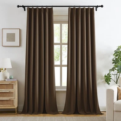 Dark Brown Pinch Pleated Drapes 102-inch Long Curtains with Hooks, Room Darke... - Image 1 of 4