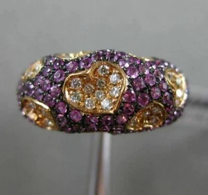 ESTATE 1.69CT DIAMOND & PINK SAPPHIRE 18KT 2 TONE GOLD 3D MULTI HEART LOVE RING - Picture 1 of 12