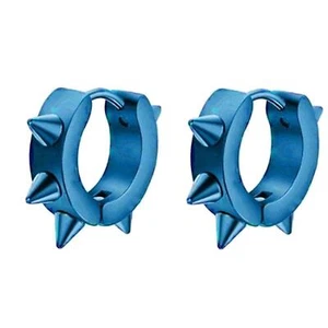 Punk Rock Stainless Steel Spike Circle Huggie Hinged Hoop Earrings for Men Women - Picture 1 of 13