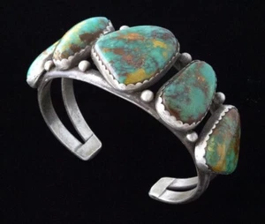 Vintage High Grade Natural Royston Turquoise Row Bracelet By Helen Harrison - Picture 1 of 5