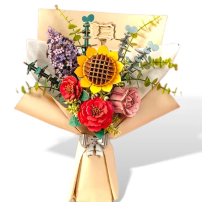 3D Wooden Flower Bouquet Hand-Make Building DIY Toy Puzzle Birthday Home Decor - Image 1 of 4