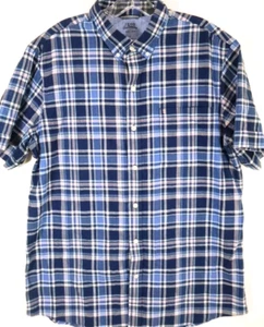 IZOD Saltwater-Mens Short Sleeve Preppy Button Down Shirt-Large-Blue/Pink Plaid - Picture 1 of 8