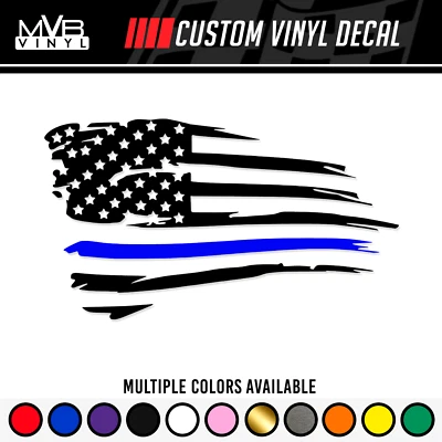 Police Lives Matter Distressed American Flag Vinyl Decal Sticker Thin Blue Line - Image 1 of 4