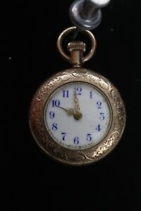 Ladies Antique Estate GF Small LAPEL or POCKET Watch with BLUE ENAMEL NUMBERS