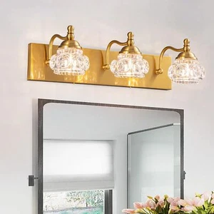 3-Light Bathroom Light Fixtures, Gold Vanity Light Farmhouse Wall Sconces wit... - Picture 1 of 7