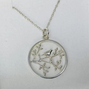 925 Sterling Silber Vogel in Ast Anhänger Halskette Schmuck Geschenk Verpackt - Bild 1 von 6