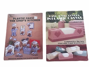 Lot of 2 Plastic Canvas Tissue Boxes Kitchen Leaflets 1989 - Picture 1 of 3