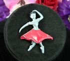 FLAMENCO DANCER Woman PIN Red Enamel Skirt Dress Black Hair Silvertone Brooch