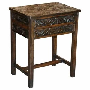 CIRCA 1905 LIBERTY'S LONDON JAPANESE HAND CARVED SIDE LAMP TABLE CUTLERY DRAWERS - Picture 1 of 12