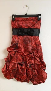 Women's Ruby Rox Red & Black Strapless Bubble Hem Dress W/Pick-Ups Bow Front 1 - Picture 1 of 10