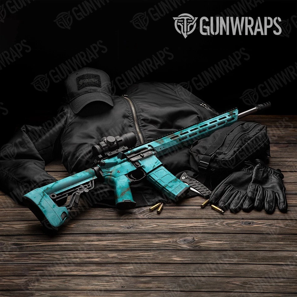 GunWraps Stone Turquoise Marble Premium AR-15 Vinyl Gun Wrap Skin Matte USA - Image 1 of 1