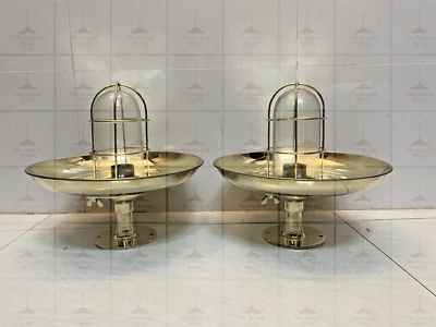 Brass Post Mounted Bulkhead Light Fixture with Shade – Nautical Outdoor Lamp - Image 1 of 4