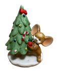 Homco Brown Mouse with  Christmas Tree Porcelain Figurine 4 in VTG