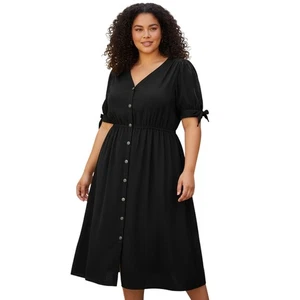 Vestido camisero negro Time and Tru usado en excelente estado talla grande 3X Cottagecore mezcla de lino romántico  - Imagen 1 de 11