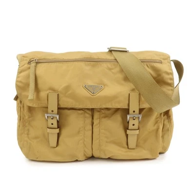 PRADA Triangle Logo Nylon Leather Shoulder Bag Crossbody Bag Beige Auth Used F/S - Image 1 of 4