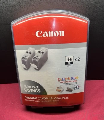 Genuine Canon 3e Black Ink Cartridge BCI-3eBK 2 Pack NEW SEALED - Image 1 of 3