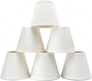 6 Pc Small Lamp Shade  Chandelier Shades 3" X 6" X 5" White Linen Lampshade Clip - Picture 1 of 3