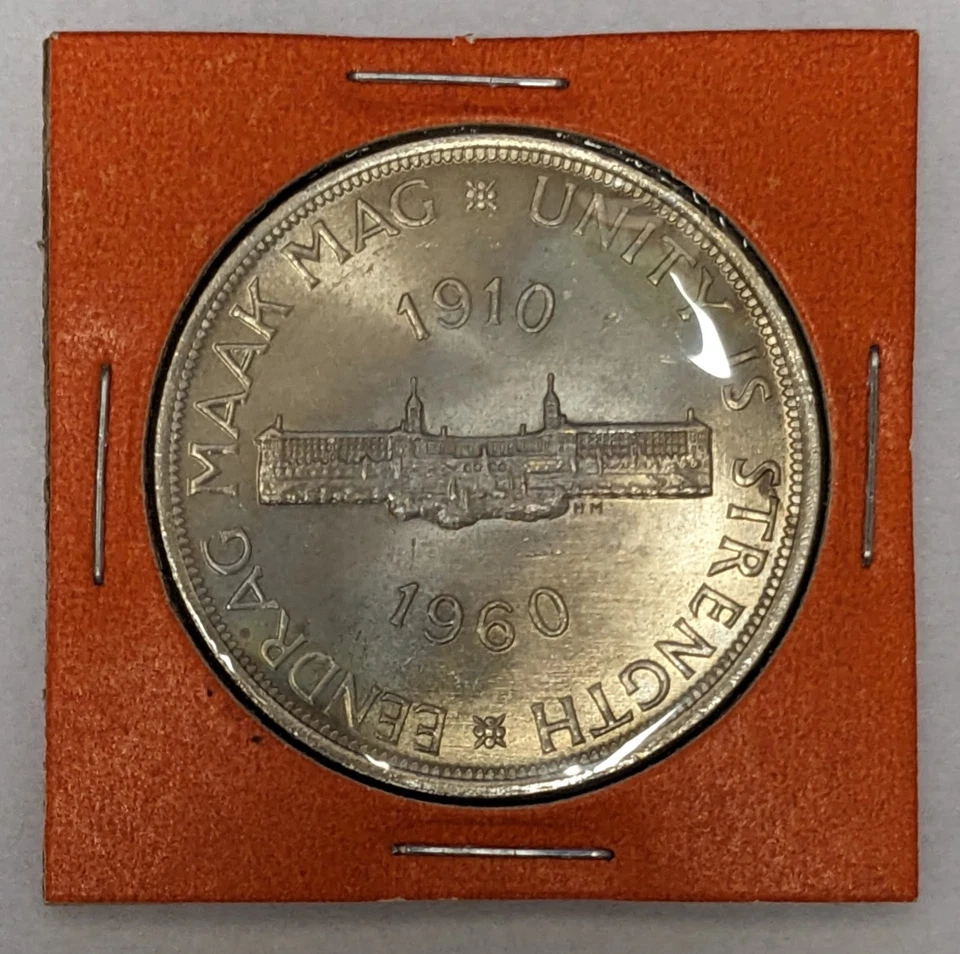 1960 South Africa .500 Fine Silver 5 Shillings Shield Uncirculated  - Image 1 of 3