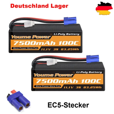 2xYoume 11,1V 3S 7500mAh Lipo Akku Batterie EC5 für RC Quad Hubschraube LKW Auto - Bild 1 von 4