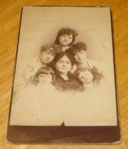 Antique Mother with 5 Children Black & White Cabinet Card Photo 4-1/4" x 6-1/2" - Picture 1 of 2