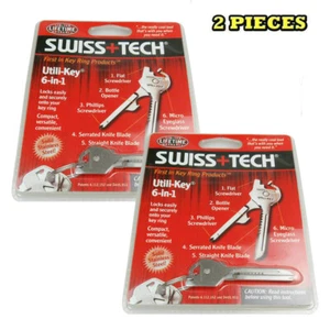 2Pc Swiss Tech 6 In Utili-Key Pocket Tool Keyring Stainless Steel Screwdrive F3 - Picture 1 of 7