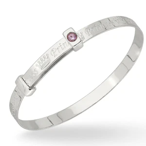NEW Sterling Silver Baby Girl Little Princess christening Bracelet Pink CZ Gift - Picture 1 of 9