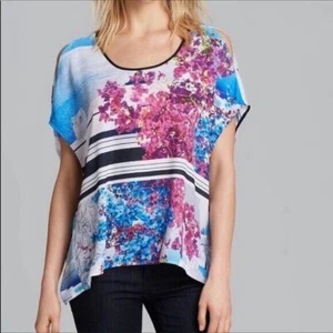 Clover Canyon Cold Shoulder Top Blouse Shirt Stripe Floral Multi Color Santorin - Picture 1 of 5
