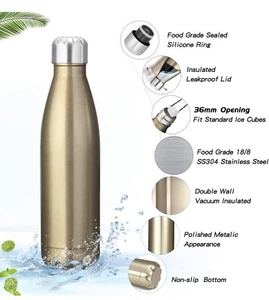 Gold Polished 500ml Stainless Steel Water Hot Bottle Leakproof Vacuum Insulated - Picture 1 of 5