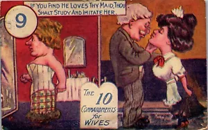 Humor Postcard 10 Commandments For Wives #9 If You Find He Loves Thy Maid - Picture 1 of 3