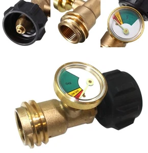 Propane Tank Brass Adapter W/ Pressure Meter Gauge 4 Master LP Gas Grill BBQ RV - Picture 1 of 3