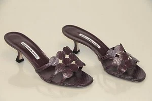 $875 New Manolo Blahnik Velia SNAKE Circle Slide Kitten Heels Sandals Shoes 37 - Picture 1 of 9