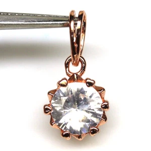925 Plata de Ley 6Mm. Blanco Circonita Colgante Rosa Oro Recubierto - Imagen 1 de 4