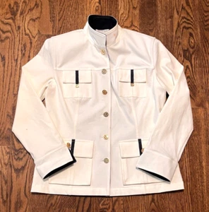 Chaqueta gris St John Sport By Marie para mujer pequeña blanca "SJ" botones hombreras - Imagen 1 de 4