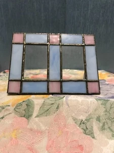 Vintage ART DECO Style STAINED LEADED SLAG GLASS Double Picture Frame 5 3/8 x 4” - Picture 1 of 5