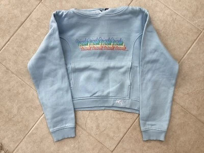 Animal Cropped Light Blue Hooded Sweatshirt - Size 8 - Vintage 90’s Surfwear - Image 1 of 4