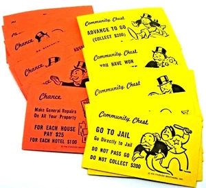 Juego completo de cartas de cofre comunitario y oportunidad de juego Monopoly vintage - Imagen 1 de 1